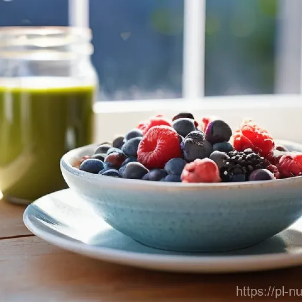 뇌 건강을 위한 포화지방 줄이기 - **Prompt 1: Focused Morning Meal**
A bright, hyper-realistic photograph of a young woman, early ...