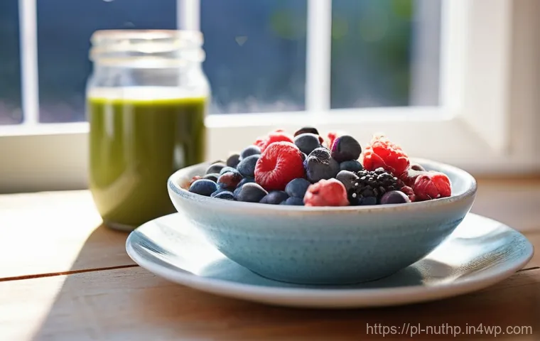 뇌 건강을 위한 포화지방 줄이기 - **Prompt 1: Focused Morning Meal**
A bright, hyper-realistic photograph of a young woman, early ...