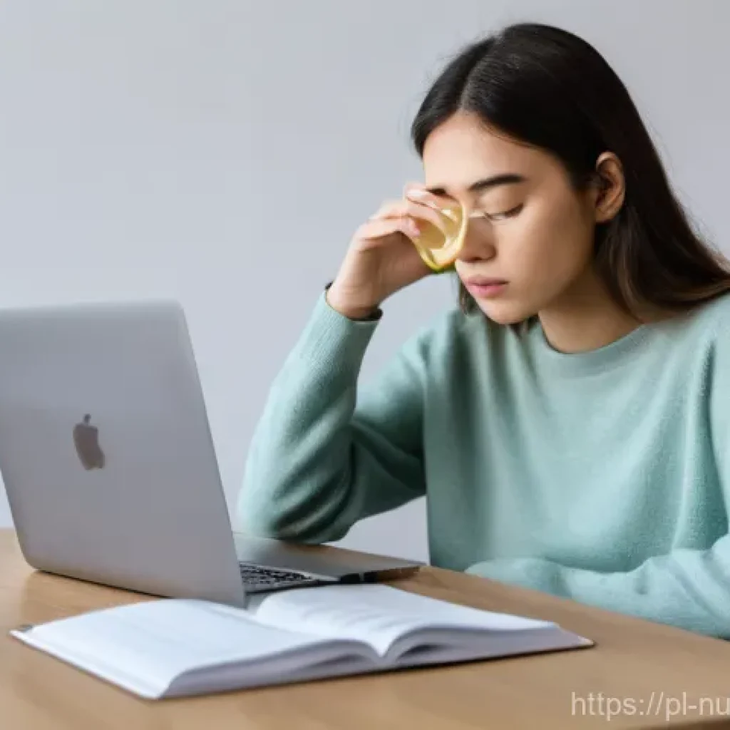 뇌 건강을 위한 수분 섭취의 중요성 - **Prompt:** A young adult (gender-neutral) sitting at a minimalist desk in a home office, looking sl...