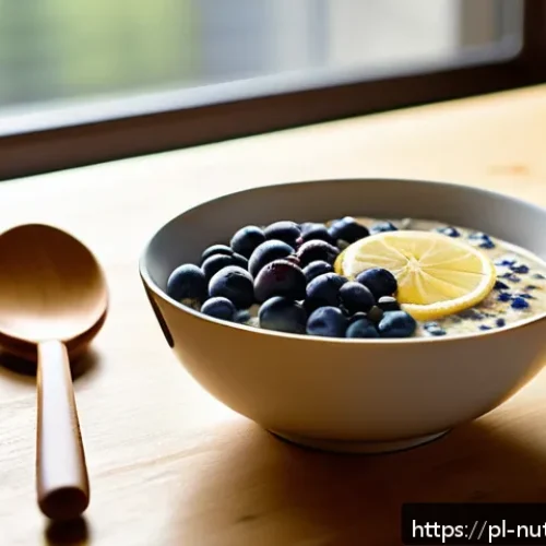정신적 피로 회복을 위한 식사 아이디어 - A bright and inviting breakfast scene featuring a bowl of creamy oatmeal topped with fresh blueberri...